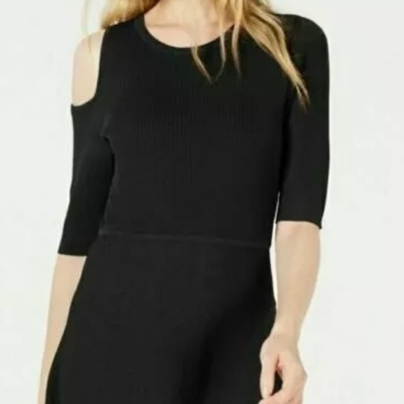 🔥BAR III🔥A-LINE DRESS COLD SHOULDER CUTOUT BLACK SIZE MEDIUM NWT - Picture 2 of 6